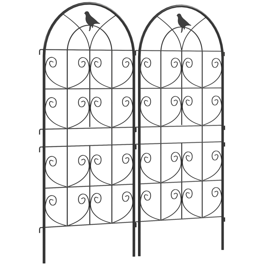 Set 2 grigliati per rampicanti ULEVR 50x120 cm in metallo nero con decoro uccelli