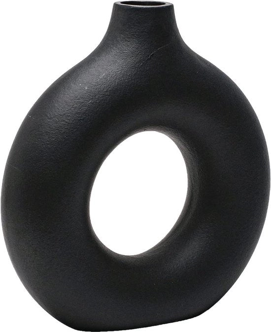 Vaso decorativo per pampas e fiori secchi - Vaso ceramico moderno rotondo - Nero opaco - Sala da soggiorno ufficio