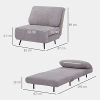 Poltrona Letto 2 in 1 Singola, Schienale Regolabile su 3 Livelli e Imbottito, Struttura in Legno e Acciaio