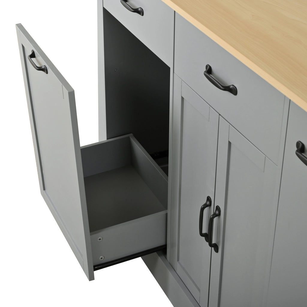 Credenza con vani aperti e scomparto per bidone - per cucina e sala da pranzo - 133.5×40×86 cm - grigio