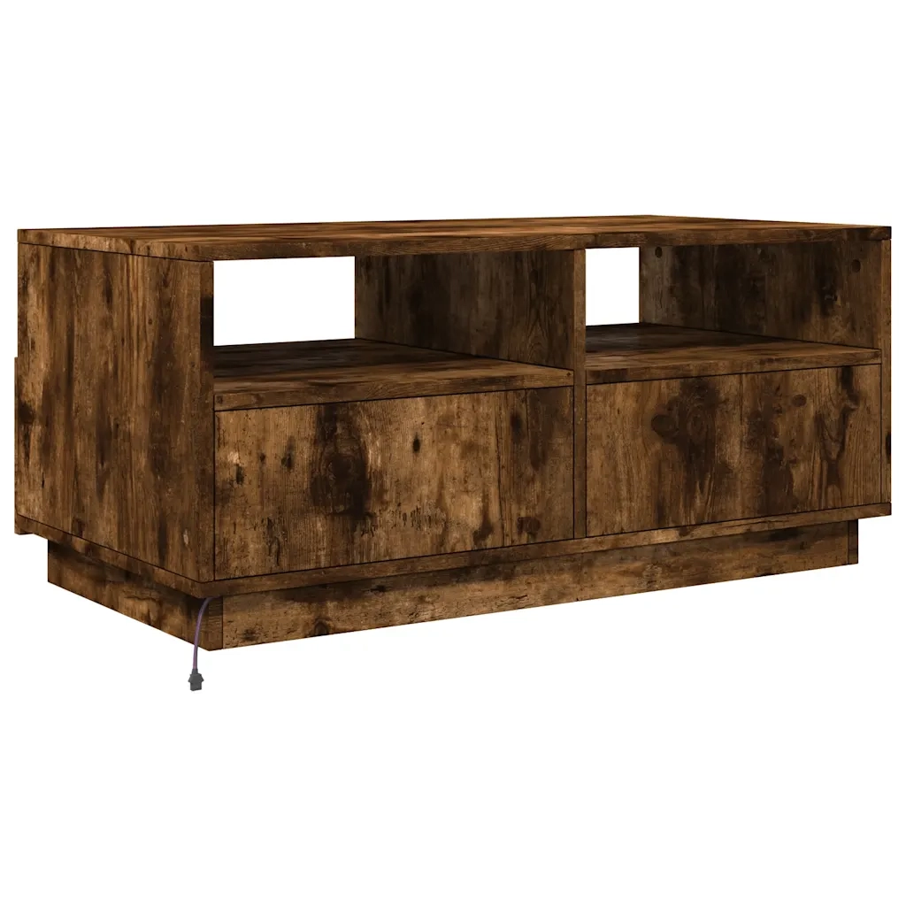 Tavolino da Soggiorno con Luci LED-Tavolino da Salotto-Tavolo Rovere Fumo 90x49x40 cm