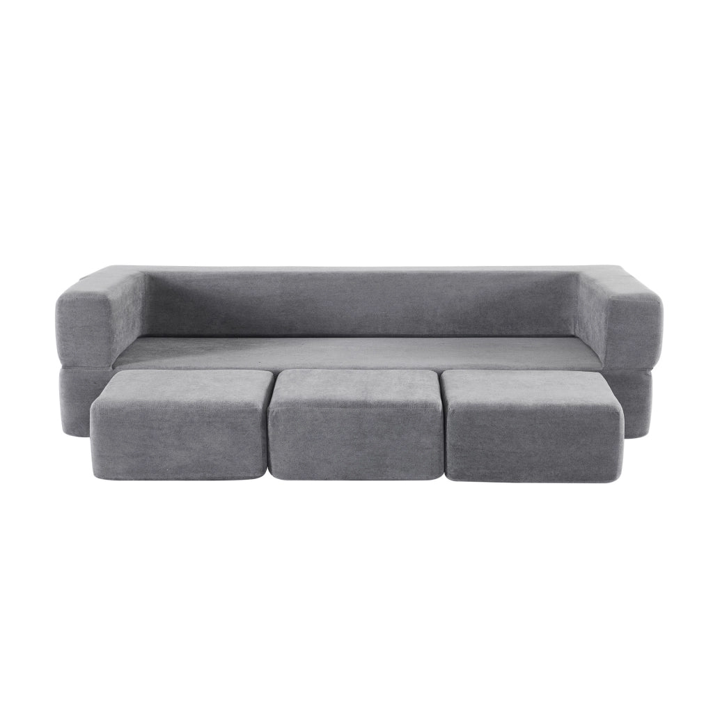 Divano Letto Chenille 3 Posti con Poggiapiedi ¨C Xylo ¨C Grigio