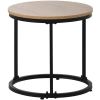 Set di 2 Tavolini da Salotto Rotondi, Tavolini Impilabili in MDF e Metallo, Design Salvaspazio, Tavolo Grande: 50 x 70,5 cm, Tavolo Piccolo: 45,5 x 44 cm, Naturale