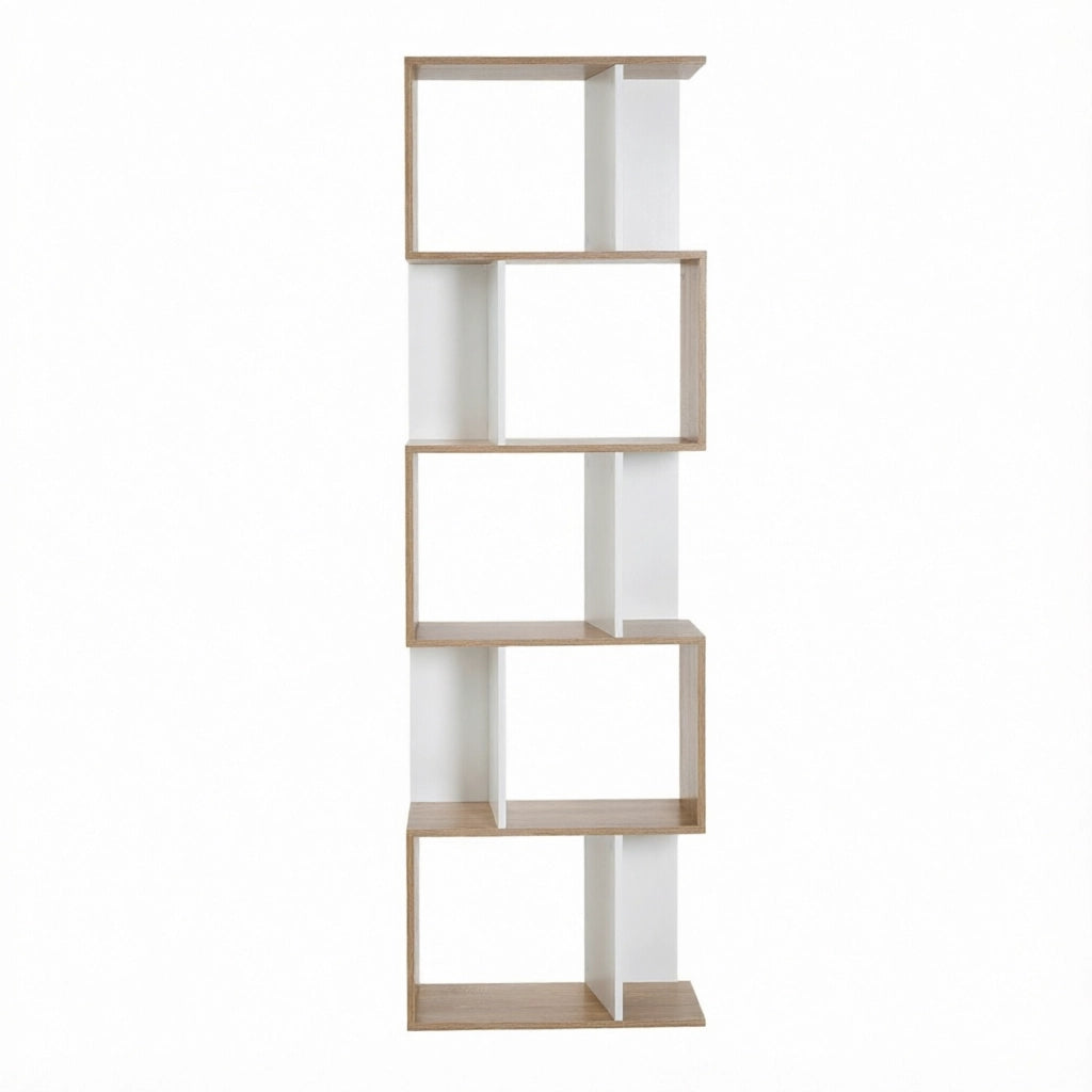 Scaffale contenitore versatile, moderna libreria a forma di S, elegante scaffale autoportante (solo con ripiano contenitore)