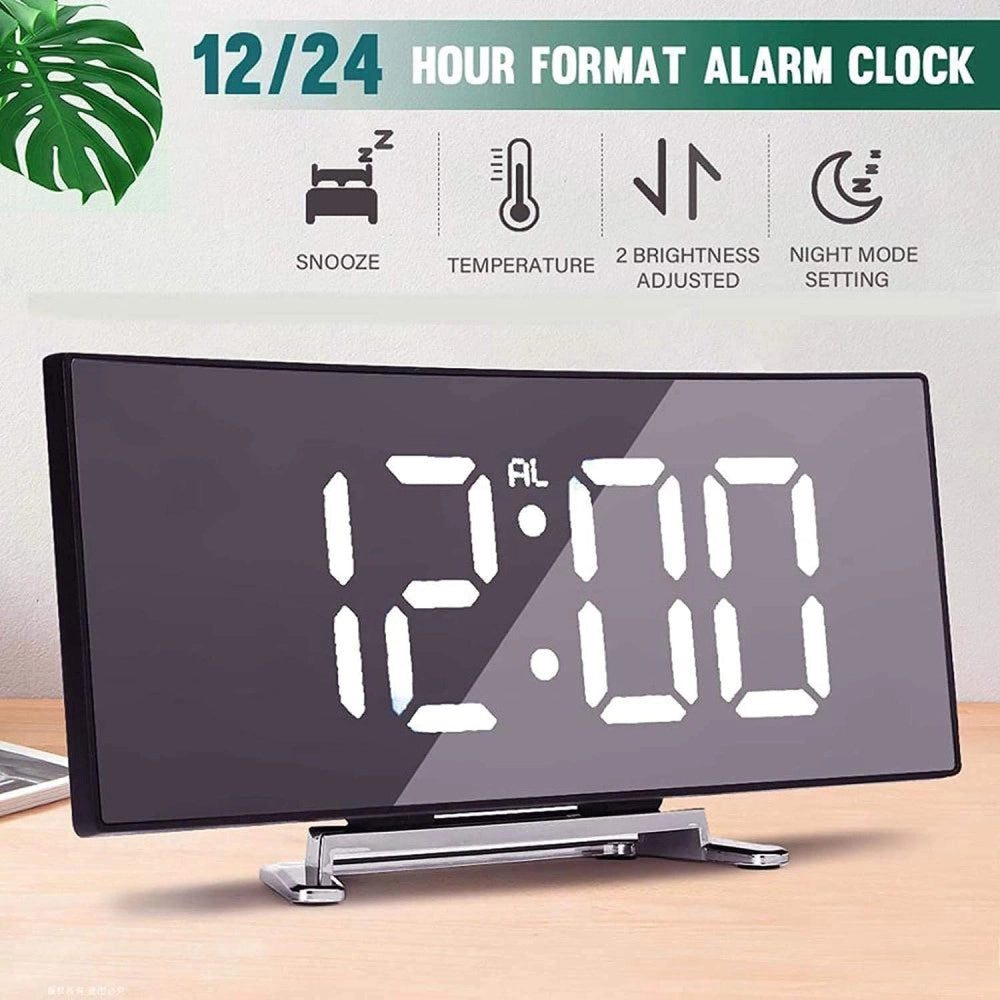 Trade Shop - Orologio Sveglia Digitale Con Datario Termometro Display A Specchio Da Tavolo -