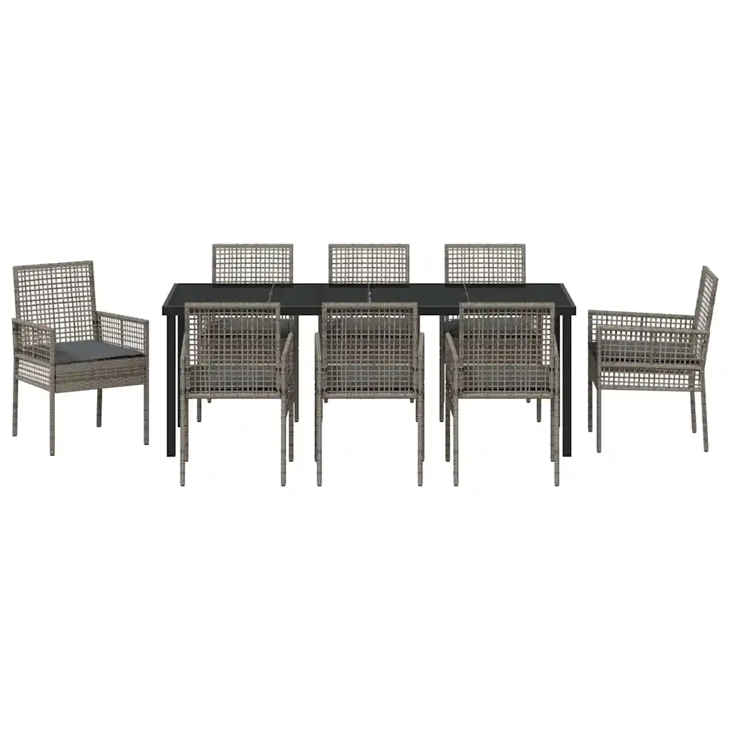 Set da Pranzo per Giardino con cuscino 9 pcs Grigio polyrattan 3379883