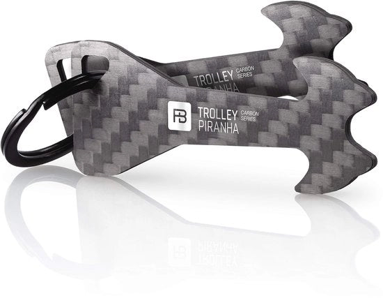 Trolley Piranha - Ongrendelbare trolleychip in carbon - accessoio per trolley - chiave per slot moneta - rimovibile, senza blocco in slot moneta.
