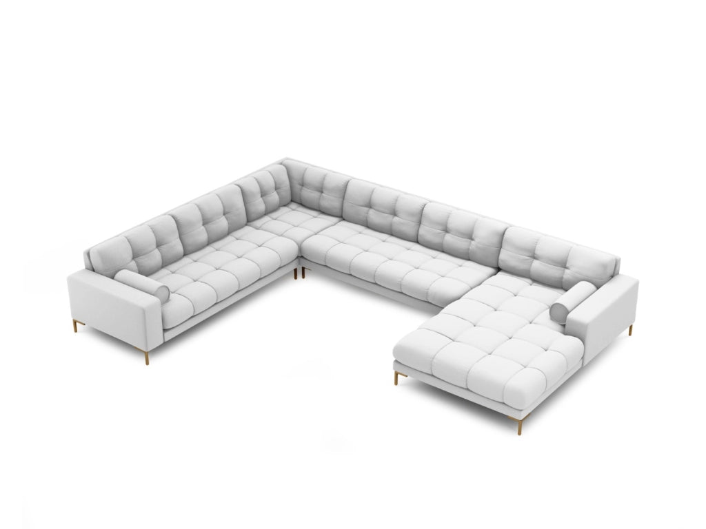 Cosmopolitan Design - Divano panoramico sinistro "Bali" 7 posti in tessuto strutturato grigio chiaro 