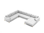Cosmopolitan Design - Divano panoramico sinistro "Bali" 7 posti in tessuto strutturato grigio chiaro 