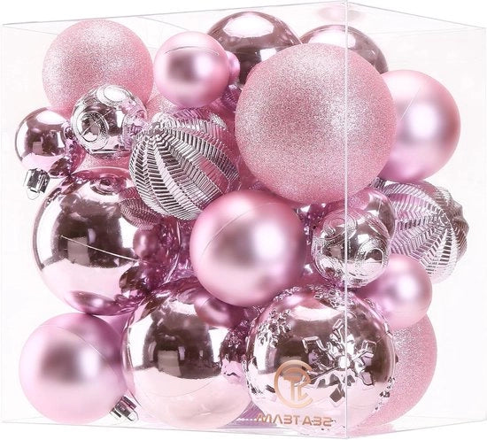 Set di 36 palline di Natale in diverse dimensioni, decorazione rossa in vetro per albero di Natale, corona e pendente.