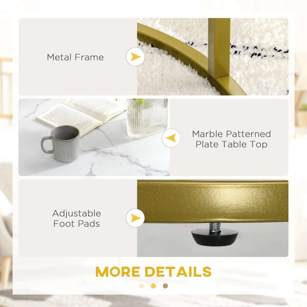 EasyComfort Set 2 Tavolini da Salotto Rotondi e Impilabili in Acciaio e Truciolato, Ø74x46.3 cm e Ø59x38.5 cm, Bianco e Oro