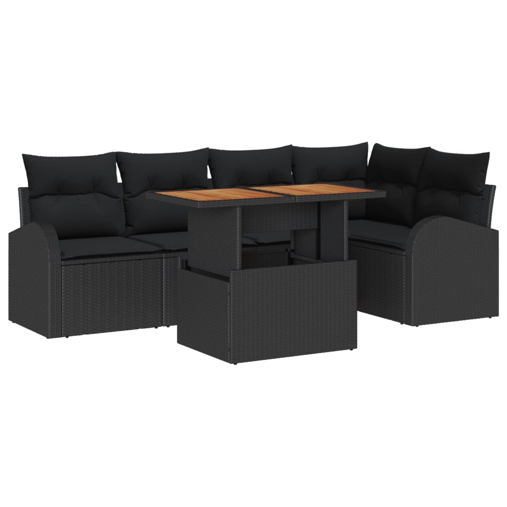 Set di Divano da Giardino  6 Pezzi con Cuscini Rattan Polietilene Nero
