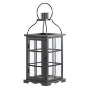 Lanterna in metallo ferro Nero 42 cm portacandele a colonna porte in vetro elemento decorativo per interni