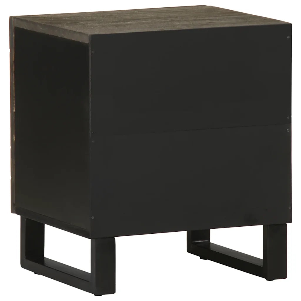 Set di 2 Comodini | Armadio da Notte | Mobiletto da notte Neri 40x33x46 cm in Legno Massello di Mango