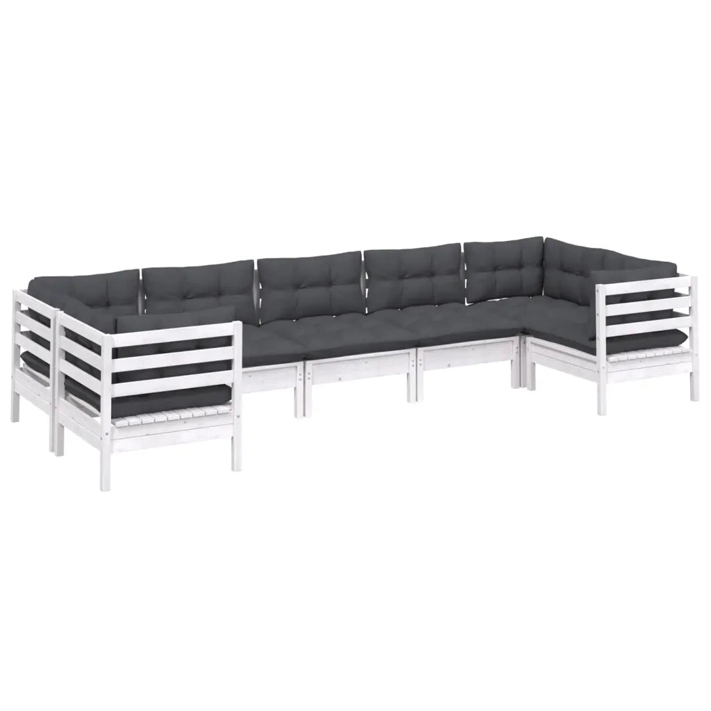 Set Divani da Giardino 7 pz con Cuscini Bianchi Legno di Pino 3097308