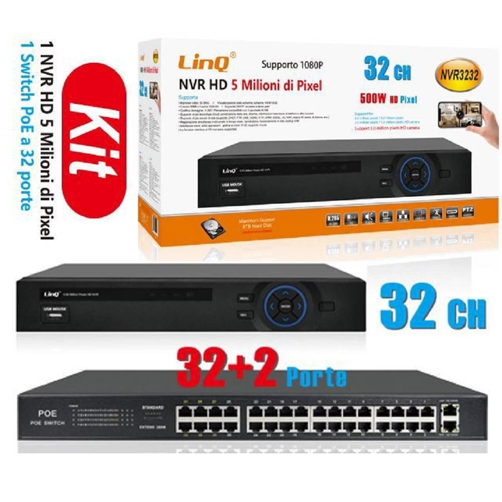Trade Shop - Kit Nvr Hd 32 Canali + Switch Poe 32 Porte 1080p 500w 5 Milioni Di Pixel Nvr3232 -