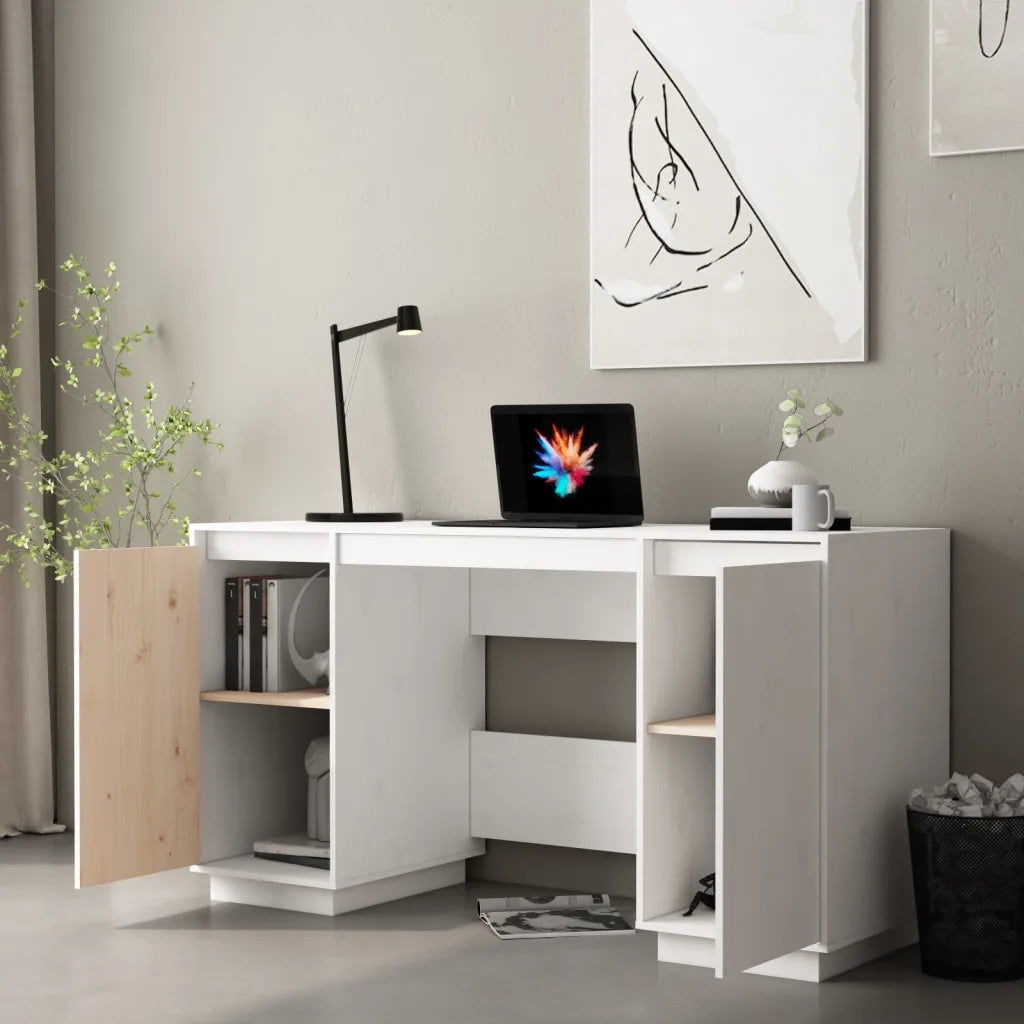 Scrivania | Tavolo da Ufficio Bianca 140x50x75 cm in Legno Massello di Pino