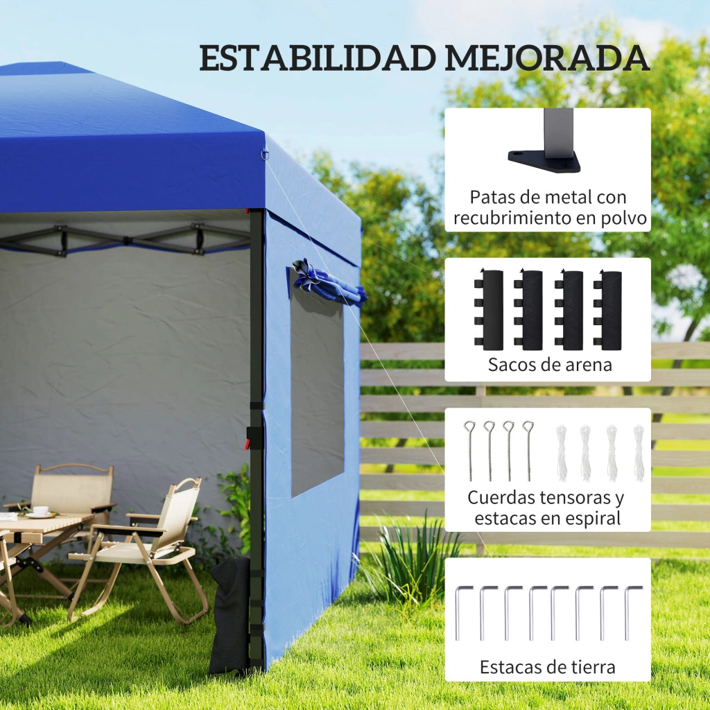Tenda da giardino pieghevole 3x3 m ¨C zephmum ¨C 3 pareti, 2 finestre, blu
