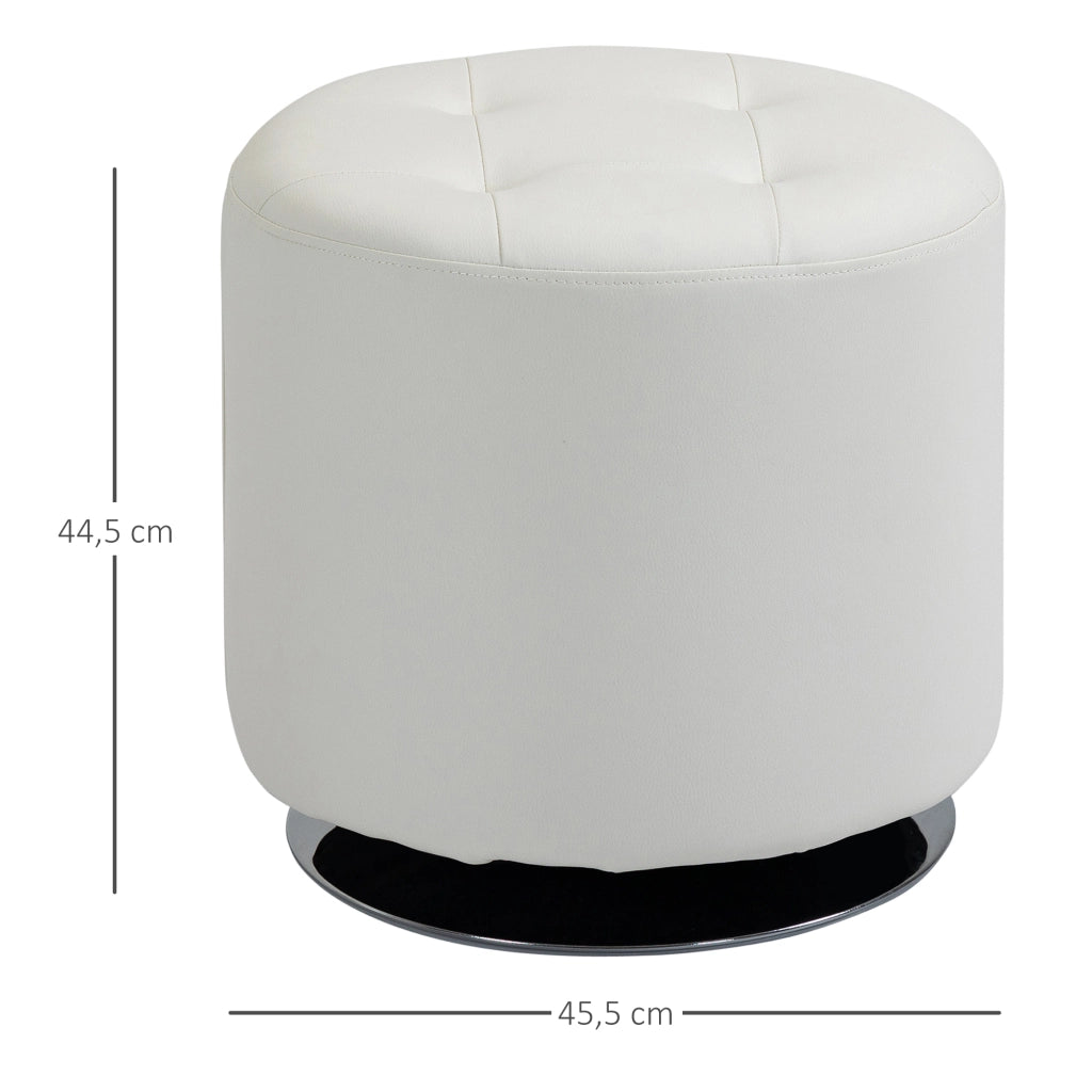 Pouf rotondo imbottito in similpelle con base in acciaio girevole 360¡ã ¨C Minimal ¨C bianco ?45.5x44.5cm