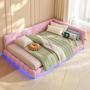 Daybed 140x200 cm rosa con LED, USB/Type-C e rete a doghe