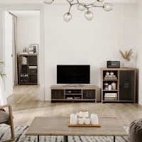 Credenza con 3 Ripiani e Armadietto, Mobile da Salotto, in Legno e Porta in Metallo, Nero