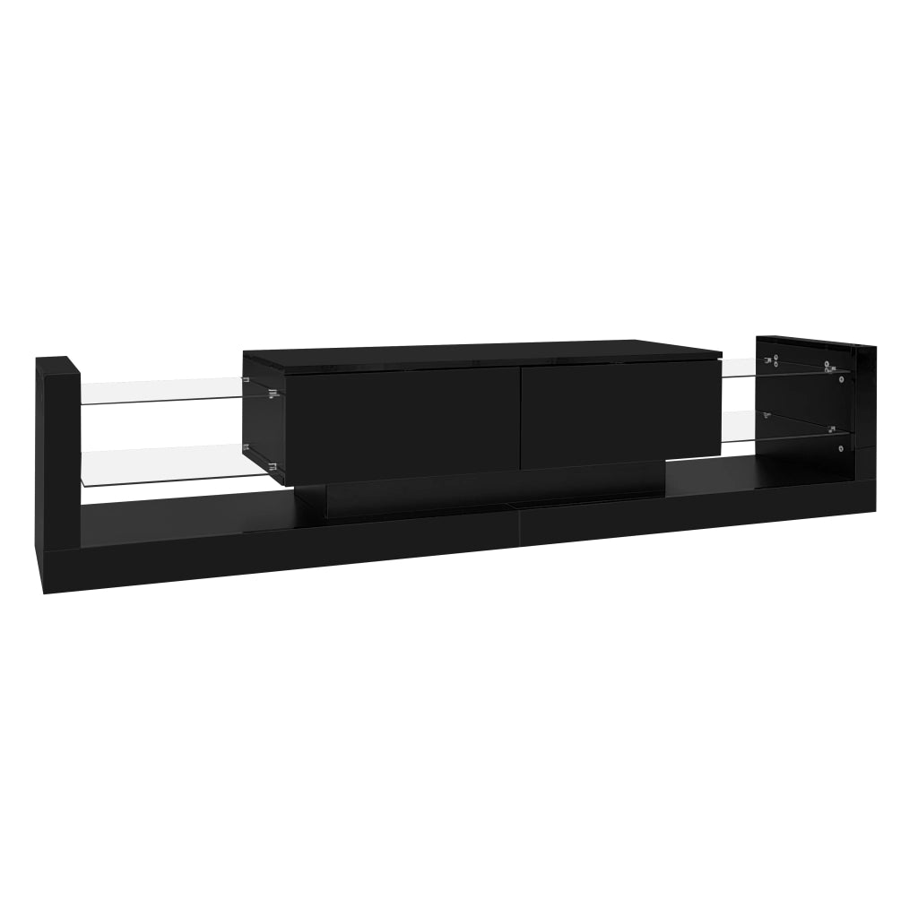 OKWISH Set mobili soggiorno Mobile TV e Tavolino con LED, Frontali Lucidi, in Pannelli di Truciolare Nero