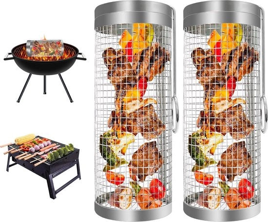 Accessori per griglia in acciaio inossidabile - Mandrino rotante per barbecue - Accessori per griglia - Camping - Griglia da esterno - Fritto - Carne - Pesce - Gamberi - Verdure