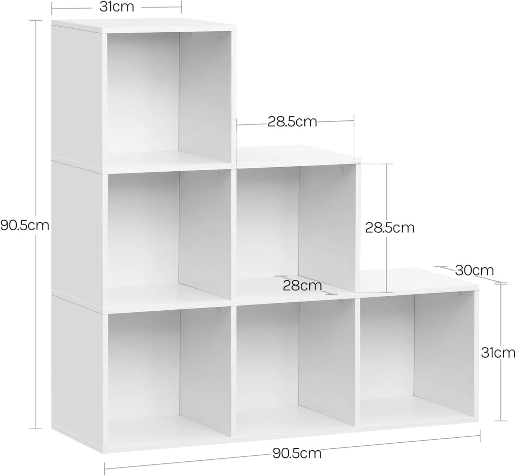 Libreria con 6 Cubi, Scaffale con Scomparti Aperti per Libri, Decorazioni, Piante, Legno Ingegnerizzato Bianco, Camera da Letto, Soggiorno, Ufficio, 90x30x90cm, SK061ws
