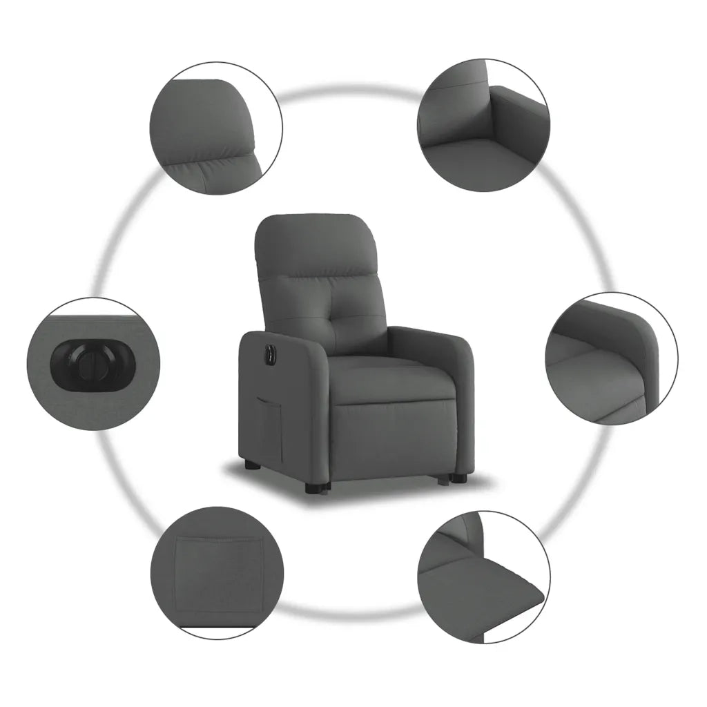 vidaXL Poltrona Alzapersona Reclinabile Elettrica Grigio Scuro Tessuto