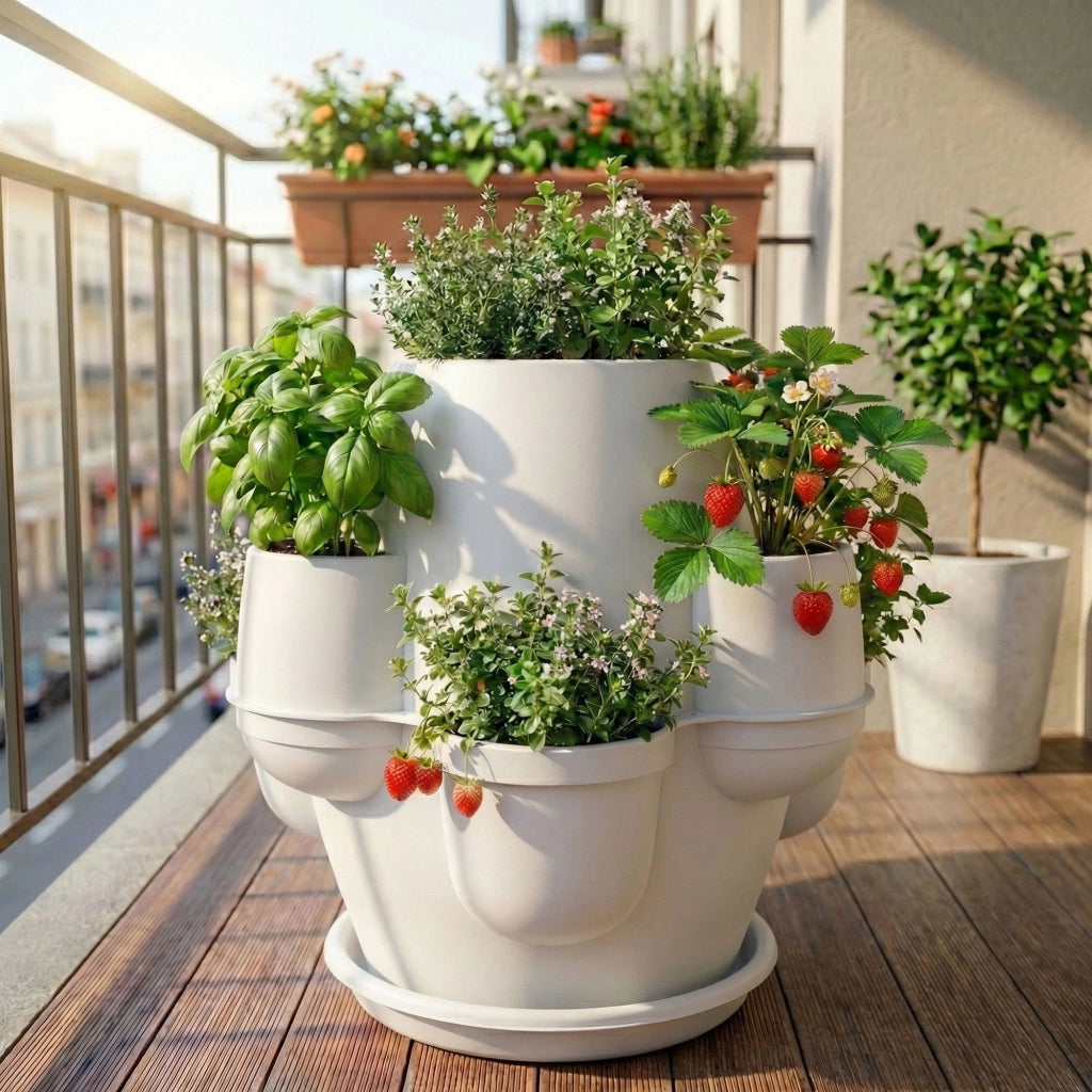 Oasi - Fioriera Da Giardino 80x80x80 Cm Con 6 Tasche Perimetrali E Sottovaso  Bianco