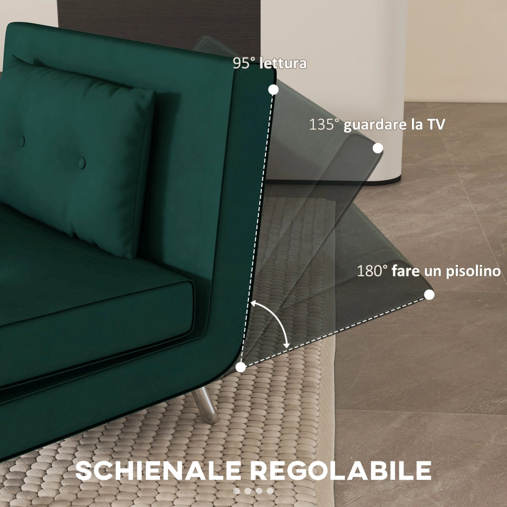 Poltrona Letto Singolo 3 in 1 ¨C zephmum ¨C Verde Scuro, Velluto, 100x88x83cm