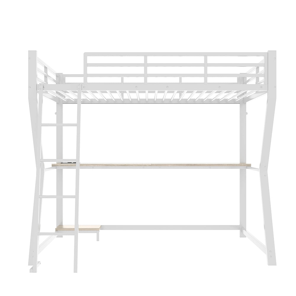 Letto mezzanino 90x200cm - Xylo - bianco, scrivania USB, LED, piattaforma gaming