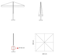 Ombrellone da Giardino 2,2x2,2 m Palo Ø48 mm in Legno Telo in Acrilico Danieli Bangkok Ecrù