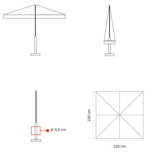 Ombrellone da Giardino 2,2x2,2 m Palo Ø48 mm in Legno Telo in Acrilico Danieli Bangkok Ecrù