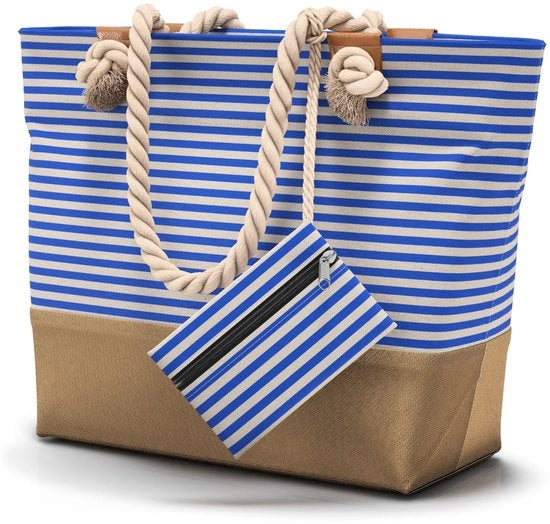 Borsa da spiaggia XL con cerniera e 2 tasche interne (per abbigliamento da bagno umido e oggetti di valore) maniglia comoda, leggera, grande, impermeabile | Borsa da spiaggia per donne e uomini