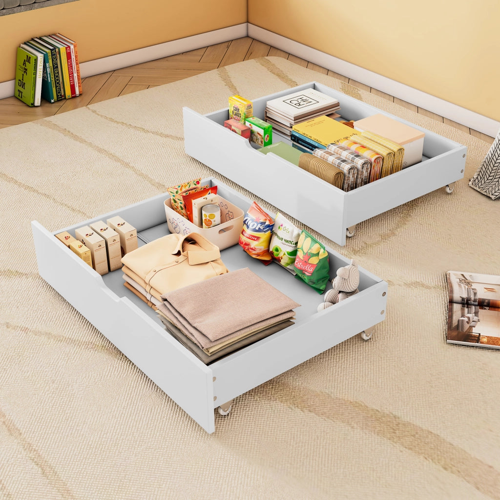 Cassetti contenitore sottoletto con 2 cassetti e ruote; in MDF; per camera da letto; 93x67x20 cm