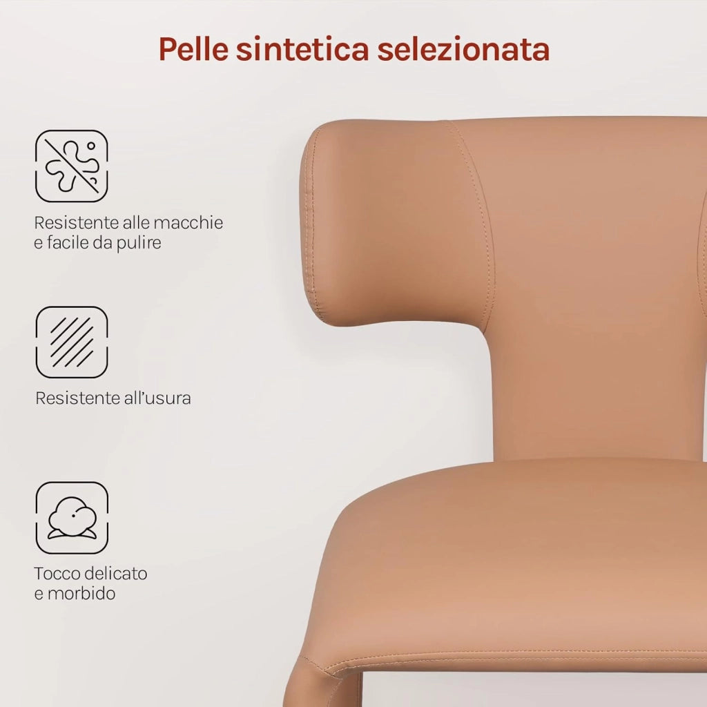 Set di 4 Sedie da Pranzo, Sedie Cucina con Schienale Curvo, Struttura Metallica, Rivestimento in Pelle Sintetica, per Sala da Pranzo, Soggiorno, Cucina,Marrone cammello chiaro
