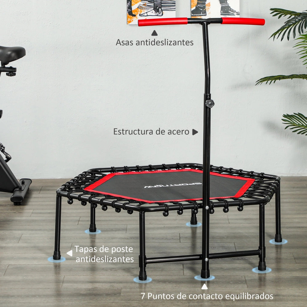 Tappeto elastico da fitness 114x114x132 cm con manico regolabile 3 livelli e cornice in acciaio rosso ¨C zephmum ¨C rosso/acciaio