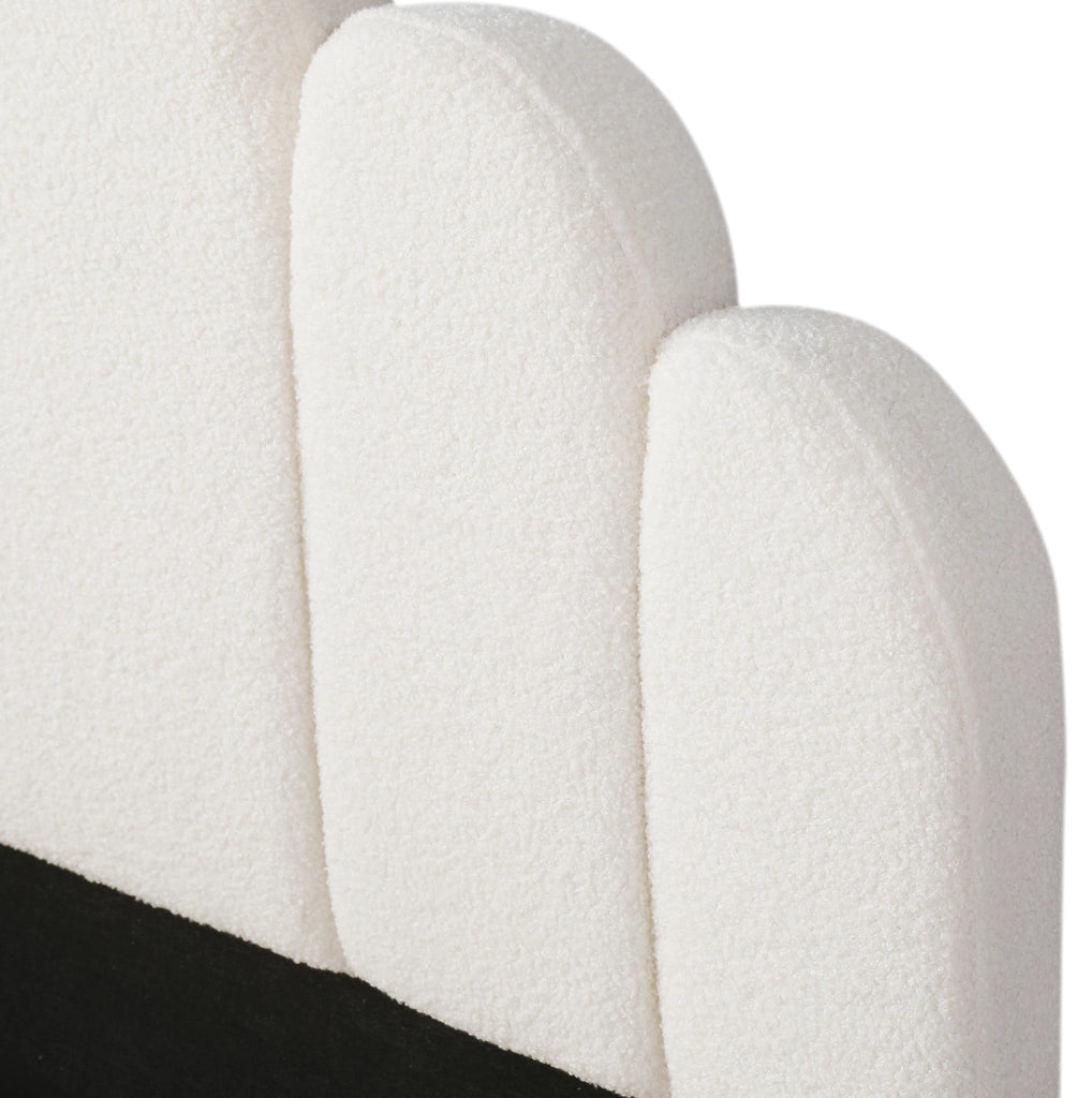 Letto singolo imbottito 90x200 cm in bouclé beige; con rete a doghe e angoli arrotondati