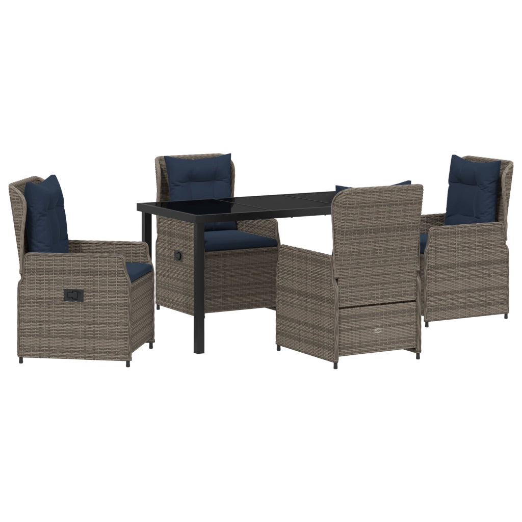 Set da Pranzo da Giardino 5 Pezzi Grigio in Polyrattan