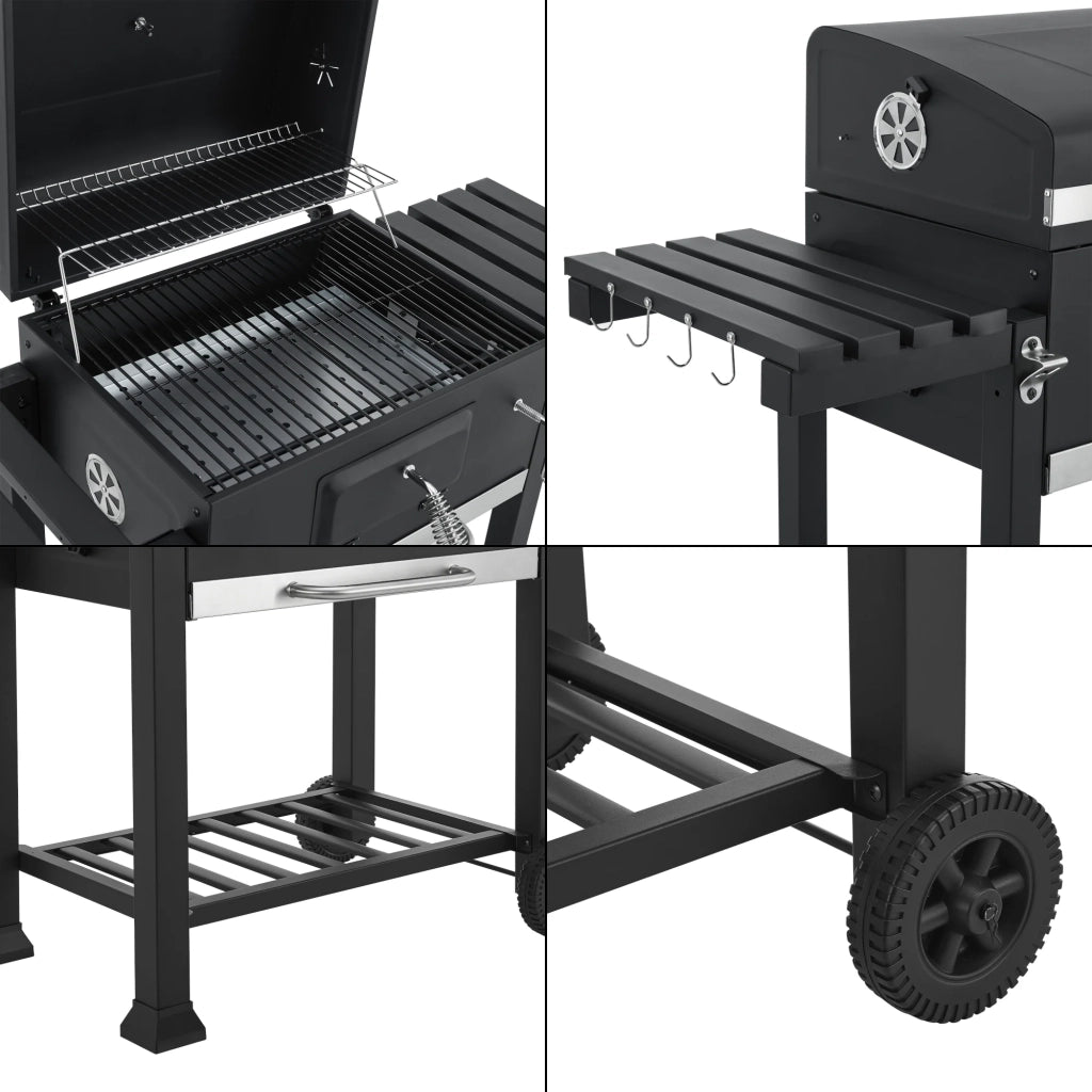 Carrello per barbecue a carbonella 105 x 135 x 48 cm nero 03_0009213