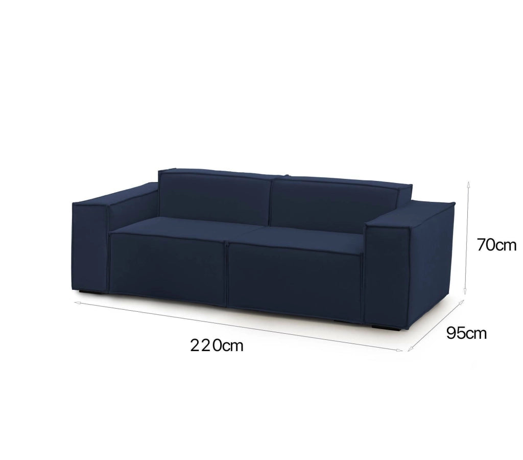 Divano fisso Lepidolite, Divano componibile a 2 posti lineare, Made in Italy, SofÒ  moderno da soggiorno in tessuto, Cm 220x95h70, Blu