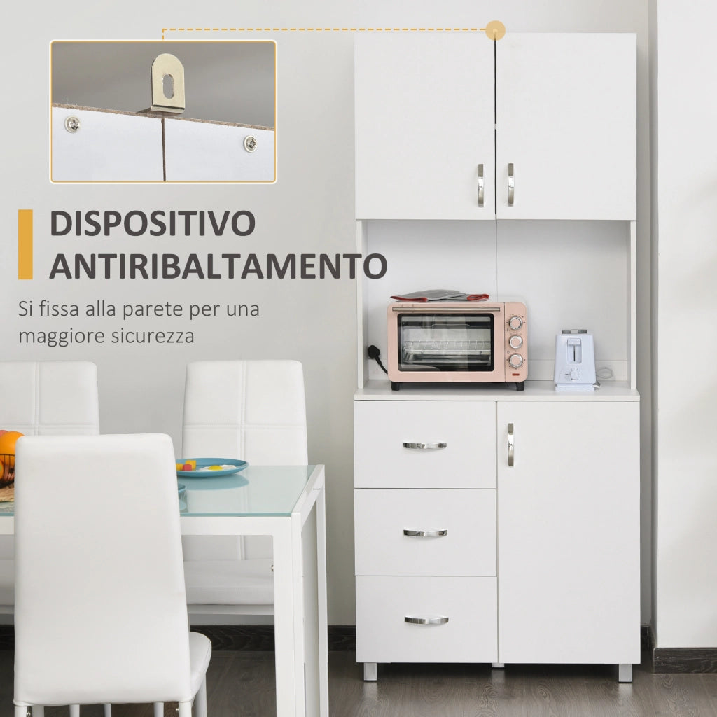 EasyComfort Credenza da Cucina e Soggiorno, Credenza Moderna in Legno Bianco, 2 Armadietti, Mensole Regolabili, 1 Ripiano Aperto e 3 Cassetti, 80x39.5x183.5cm