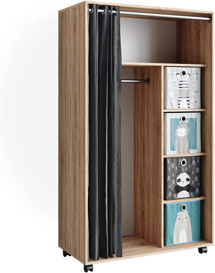 Armadio multifunzione Doros, Grigio, 100 x 146.6 cm con box pieghevole, per la conservazione flessibile di abbigliamento e accessori