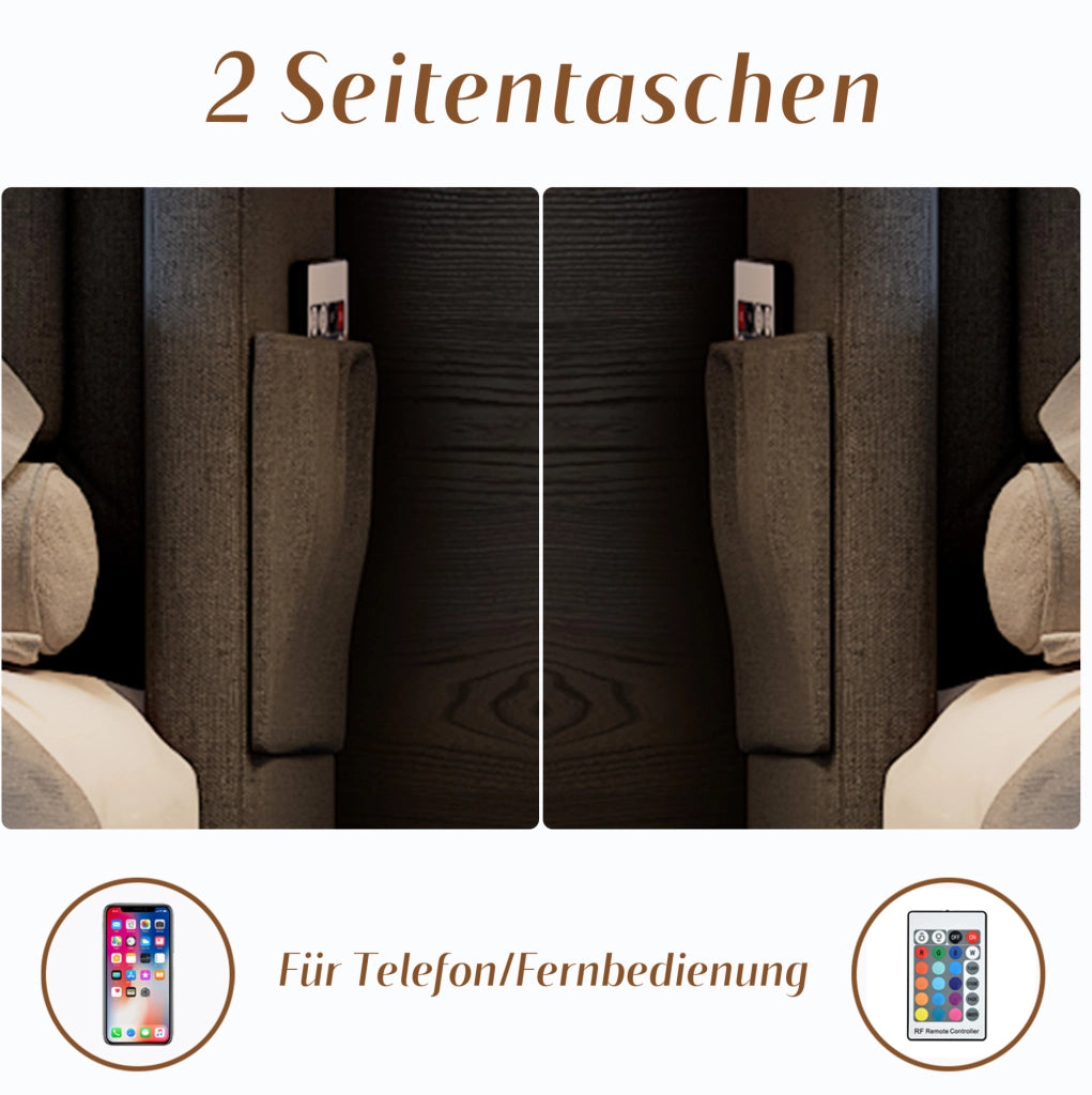 Letto imbottito grigio 160 x 200 cm con LED, ricarica e materasso