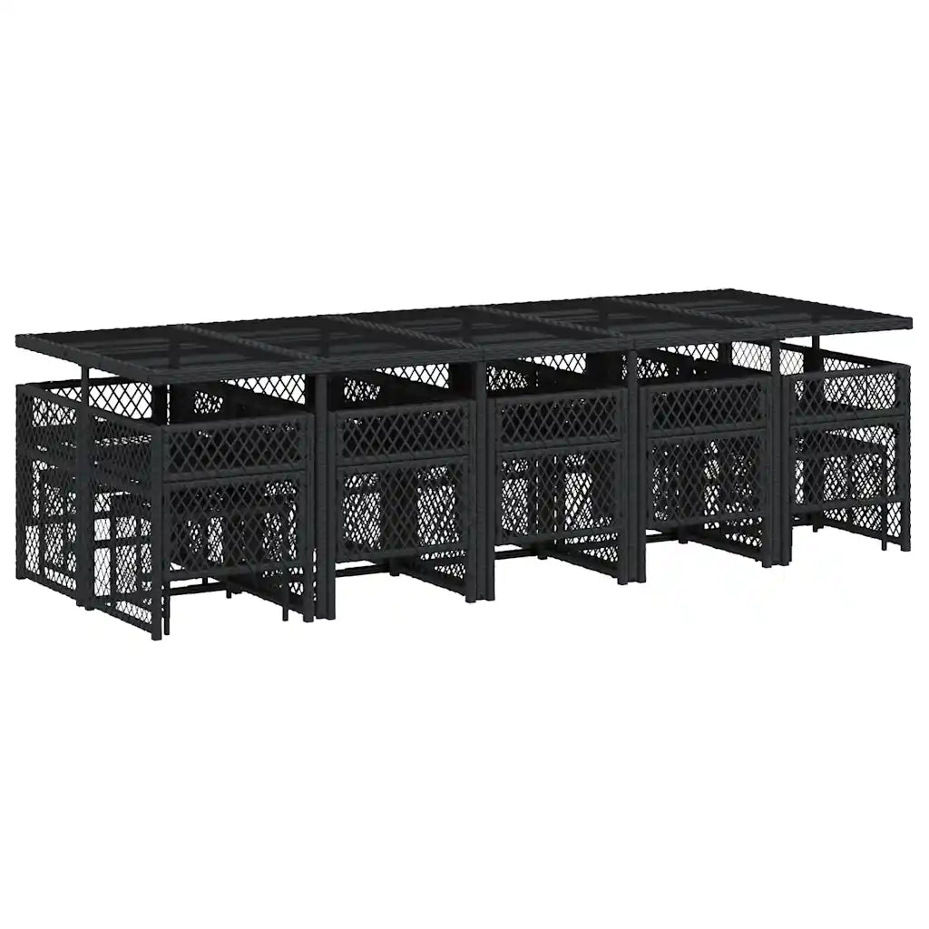Set da Pranzo da Giardino 15 pz con Cuscini Nero in Polyrattan 3210810