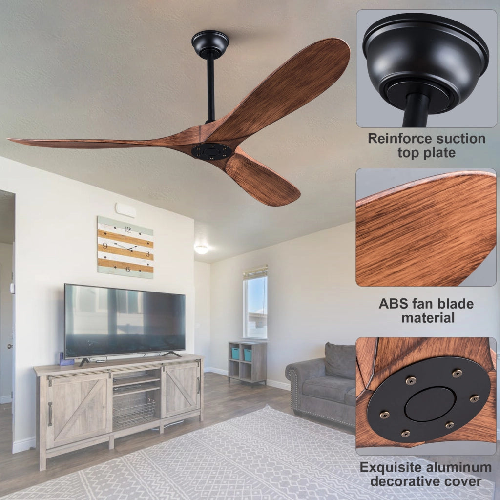 Ventilatore da soffitto 52 pollici senza luce, 6 velocit¨¤, motore DC reversibile silenzioso, moderno con telecomando, interni/esterni