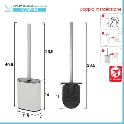 Portascopino bianco a parete o in appoggio con spatola in silicone