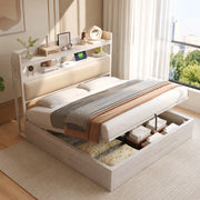 Letto matrimoniale 180x200 cm con contenitore; sollevamento idraulico; USB; testiera imbottita bianco