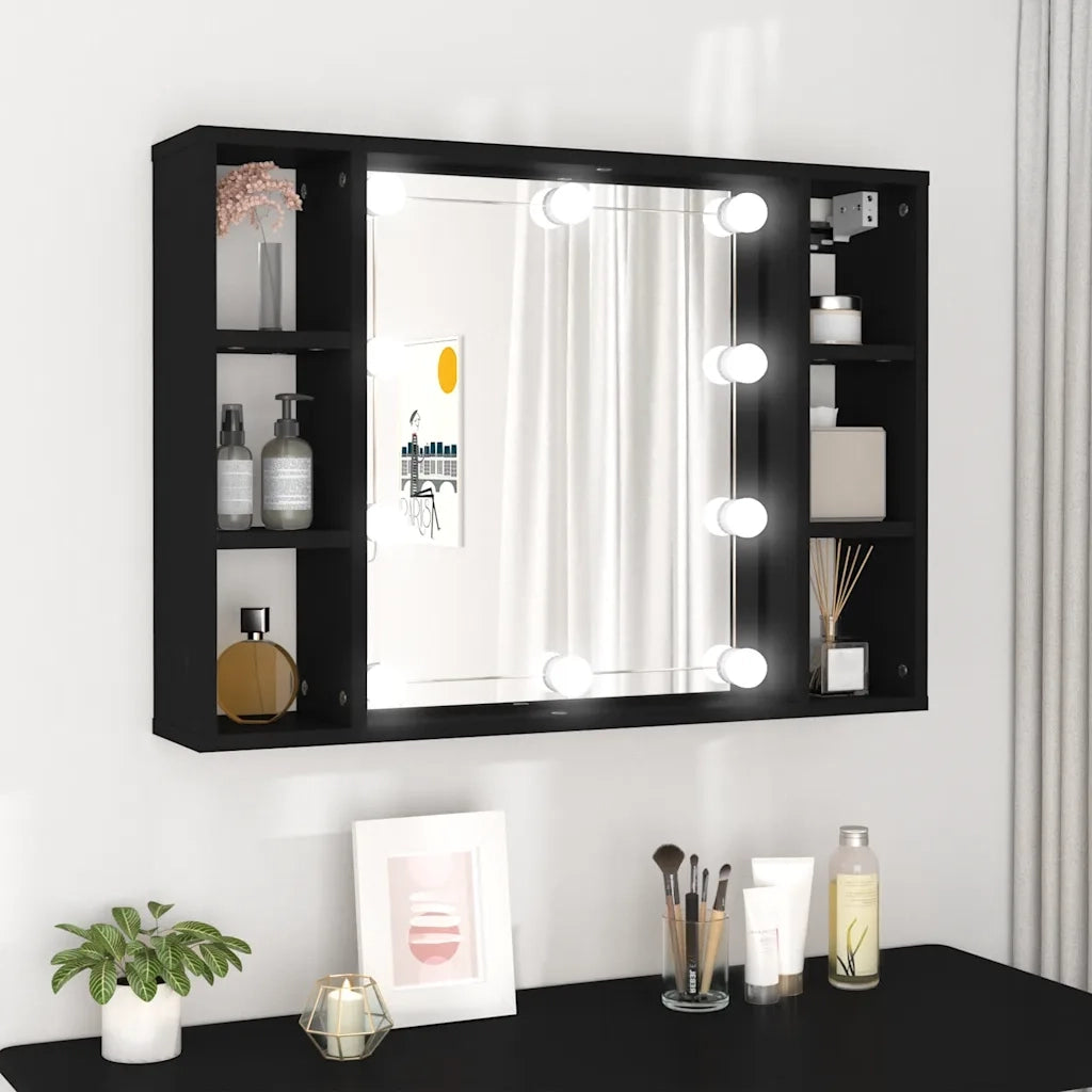 Mobile a Specchio con LED Nero 76x15x55 cm 808856